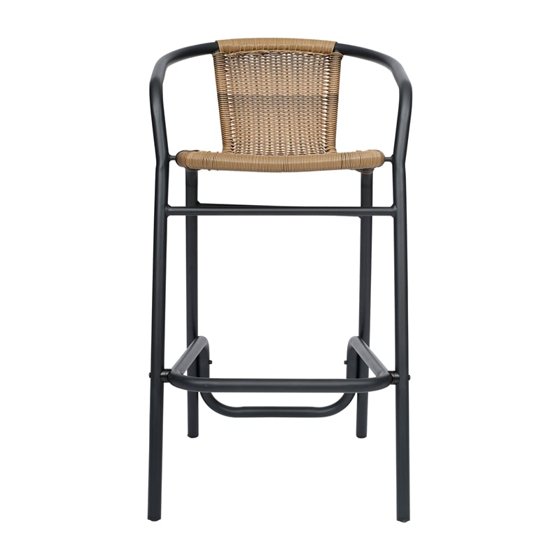 Commercial Indoor-Outdoor Rattan Restaurant Barstool Medium Brown/Black-Set of 2