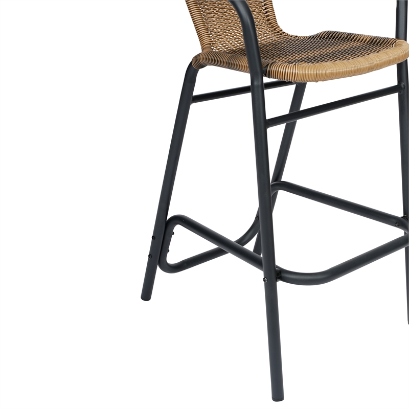 Commercial Indoor-Outdoor Rattan Restaurant Barstool Medium Brown/Black-Set of 2
