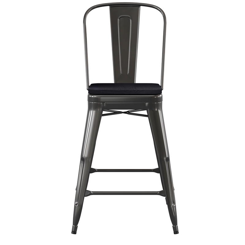 All-Weather Commercial Counter Stool with Removable Back/Poly Seat-Black/Black