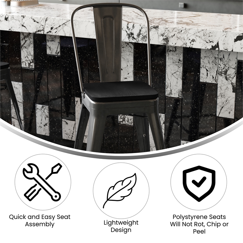 All-Weather Commercial Counter Stool with Removable Back/Poly Seat-Black/Black