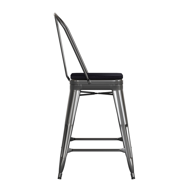 All-Weather Commercial Counter Stool with Removable Back/Poly Seat-Black/Black