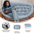 Folding Faux Fur Double Saucer Chair with Steel Frame - Dusty Aqua/Soft Gold