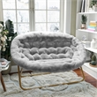 Folding Faux Fur Double Saucer Chair with Steel Frame - Gray/Soft Gold