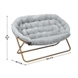 Folding Faux Fur Double Saucer Chair with Steel Frame - Gray/Soft Gold