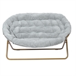 Folding Faux Fur Double Saucer Chair with Steel Frame - Gray/Soft Gold