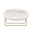 Folding Faux Shearling Double Saucer Chair with Steel Frame - Ivory/Soft Gold