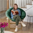 Folding XL Faux Fur Saucer Chair for Dorm or Bedroom - Emerald/Soft Gold