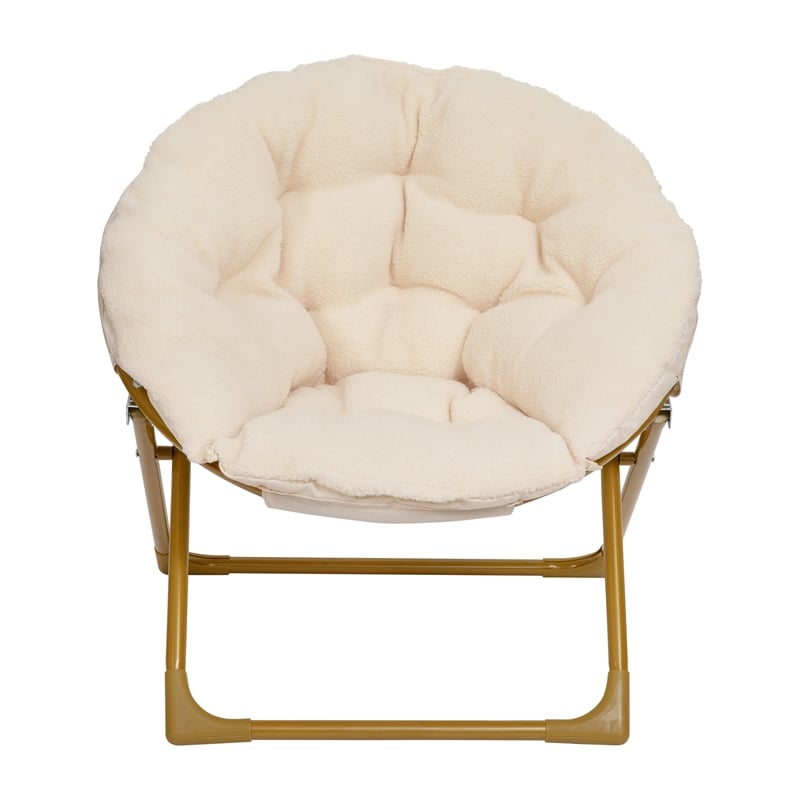 Kids Folding Faux Fur Saucer Chair for Playroom or Bedroom-Ivory/Soft Gold
