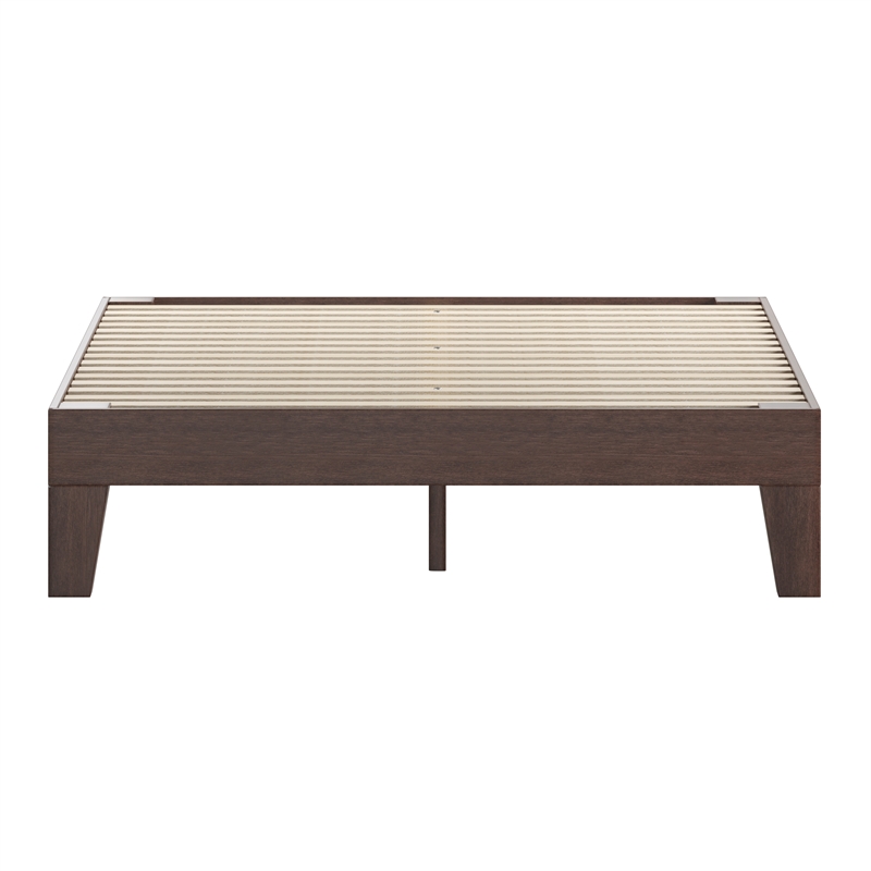 Wood Platform Bed with 14 Wooden Support Slats in Walnut - Twin