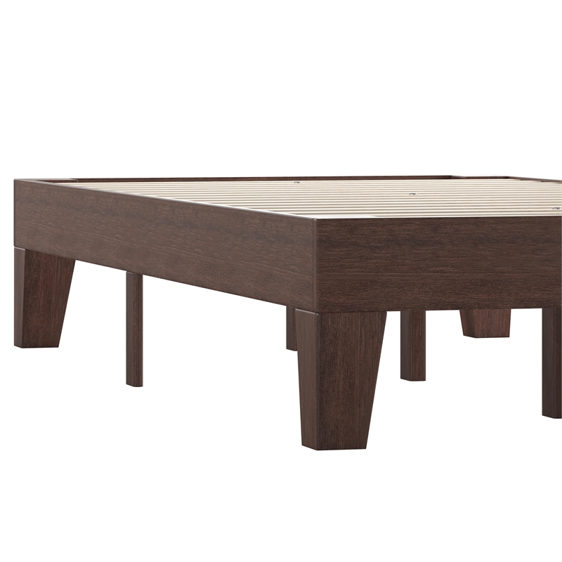 Wood Platform Bed with 14 Wooden Support Slats in Walnut - Twin