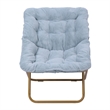 Folding Faux Fur Oversized Saucer Chair with Steel Frame - Dusty Aqua/Soft Gold