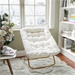 Folding Faux Shearling Oversized Saucer Chair with Steel Frame - Ivory/Soft Gold