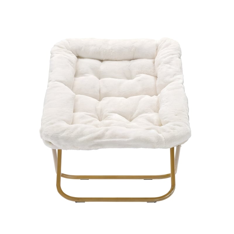 Folding Faux Shearling Oversized Saucer Chair with Steel Frame - Ivory/Soft Gold
