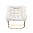Folding Faux Shearling Oversized Saucer Chair with Steel Frame - Ivory/Soft Gold