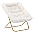 Folding Faux Shearling Oversized Saucer Chair with Steel Frame - Ivory/Soft Gold