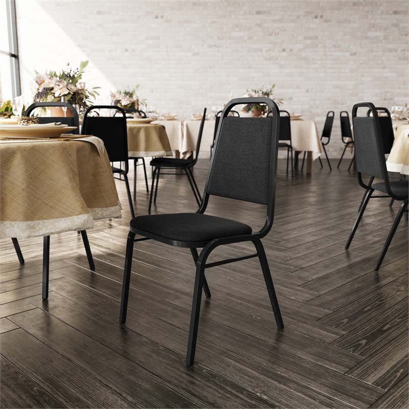 Trapezoidal Back Stacking Banquet Chair in Black Fabric - Black Frame