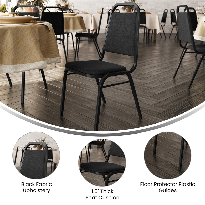 Trapezoidal Back Stacking Banquet Chair in Black Fabric - Black Frame