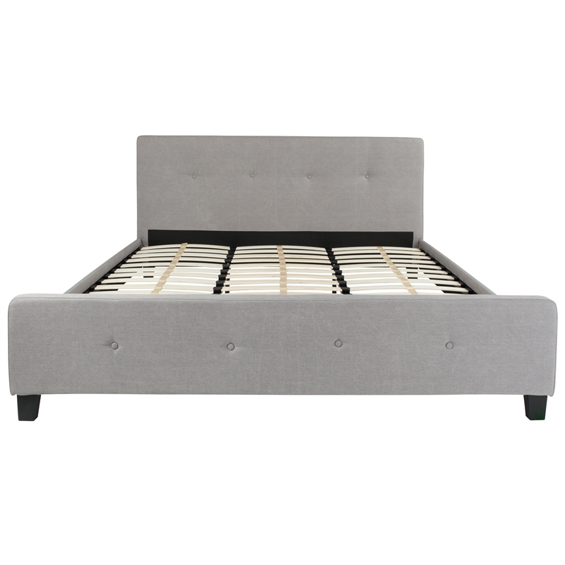 King Tufted Platform Bed in Light Gray Fabric with 10in. Pocket Spring Mattress