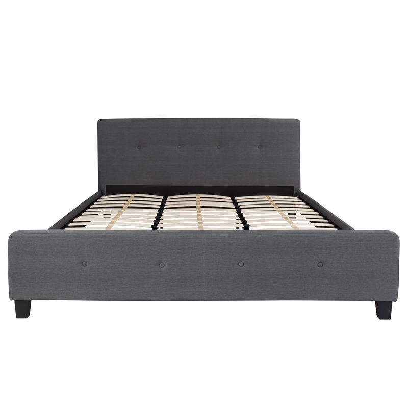 King Tufted Platform Bed in Dark Gray Fabric with 10 Inch Pocket Spring Mattress