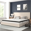 King Tufted Platform Bed in Beige Fabric with 10 Inch Pocket Spring Mattress