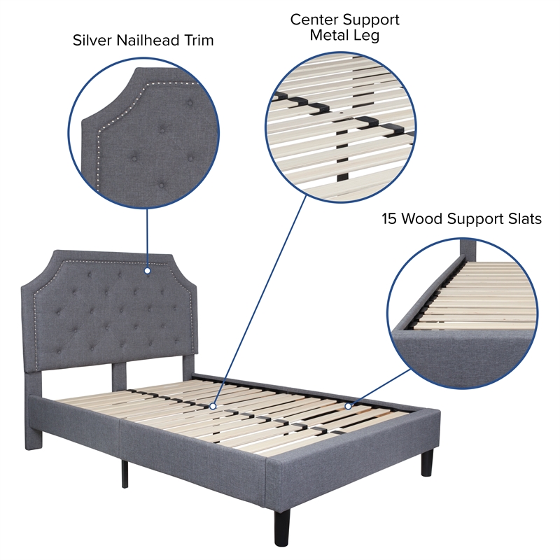 Full Tufted Platform Bed in Light Gray Fabric with 10in. Pocket Spring Mattress