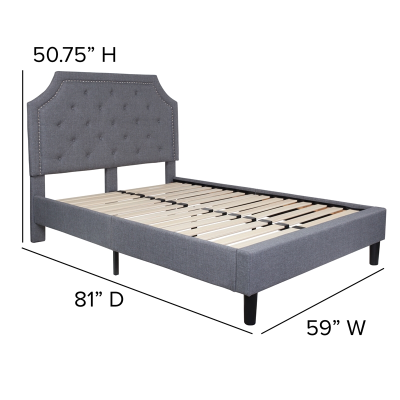 Full Tufted Platform Bed in Light Gray Fabric with 10in. Pocket Spring Mattress