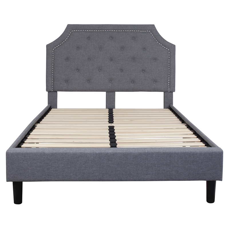 Full Tufted Platform Bed in Light Gray Fabric with 10in. Pocket Spring Mattress