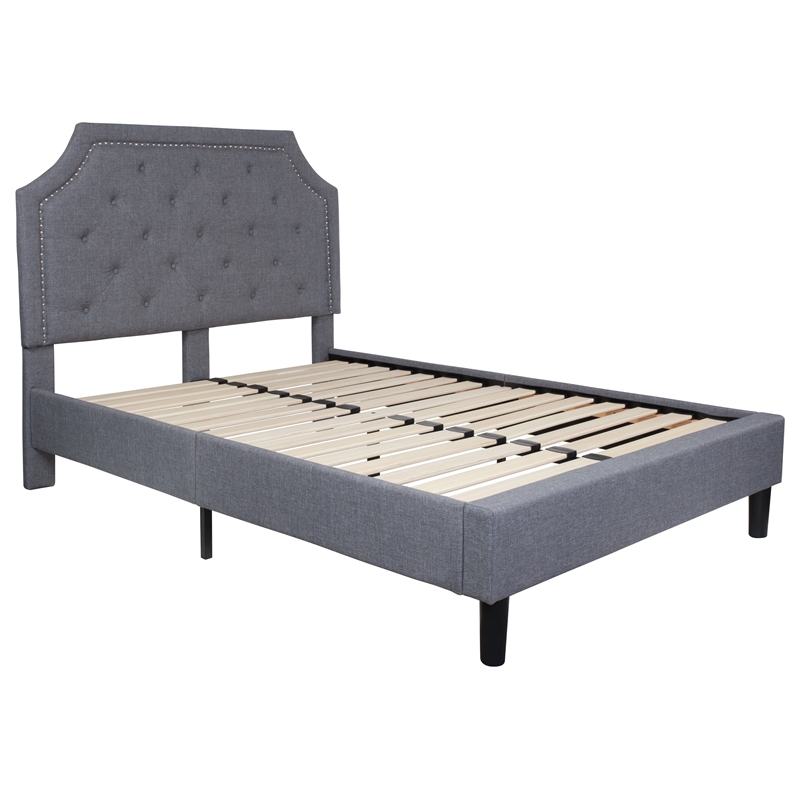Full Tufted Platform Bed in Light Gray Fabric with 10in. Pocket Spring Mattress