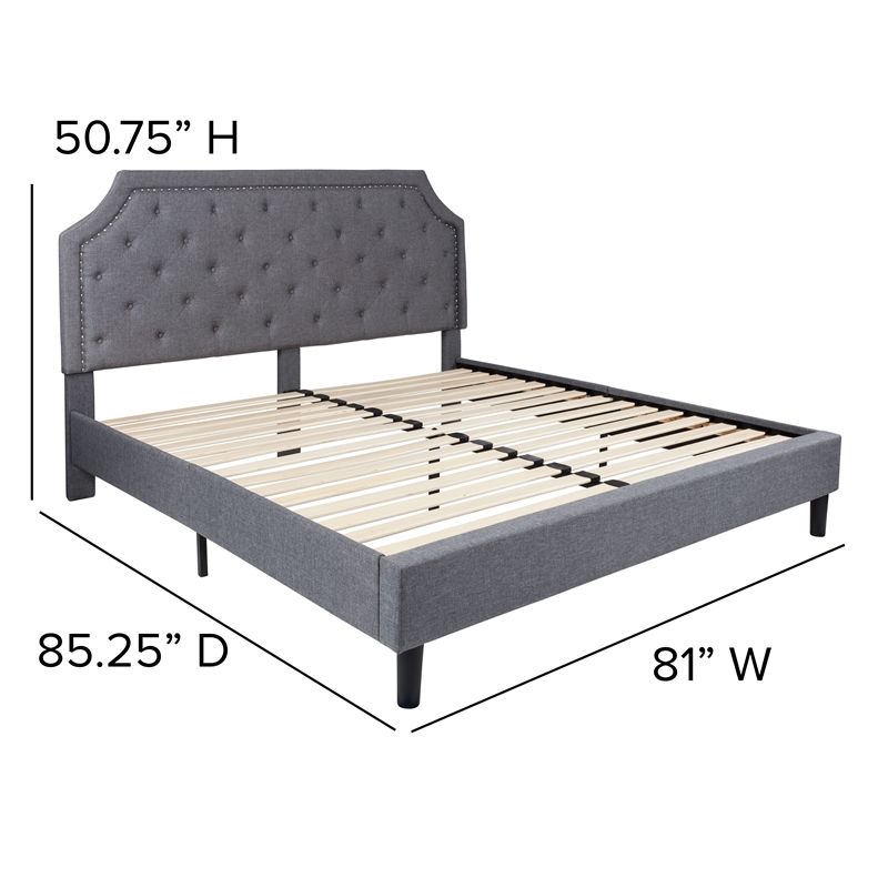 King Tufted Platform Bed in Light Gray Fabric with 10in. Pocket Spring Mattress