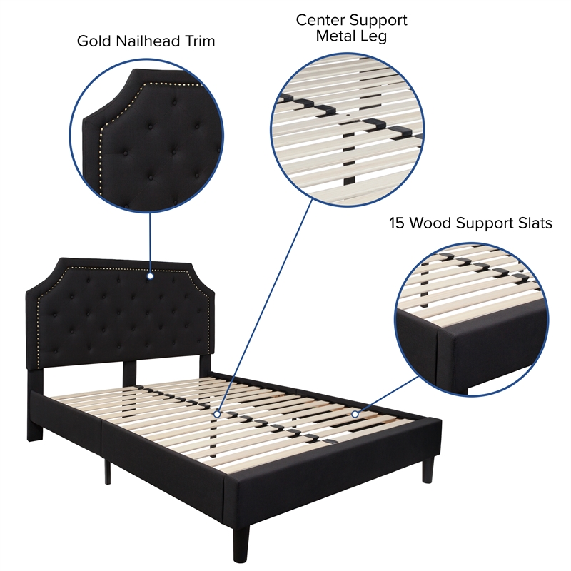 Full Tufted Platform Bed in Black Fabric with 10 Inch Pocket Spring Mattress