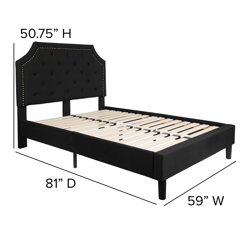 Full Tufted Platform Bed in Black Fabric with 10 Inch Pocket Spring Mattress