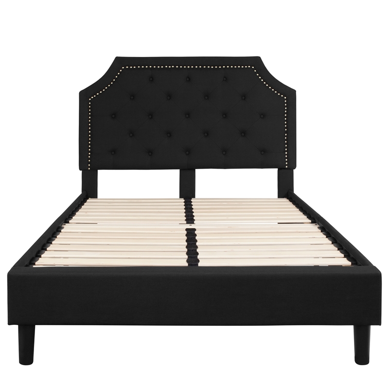 Full Tufted Platform Bed in Black Fabric with 10 Inch Pocket Spring Mattress
