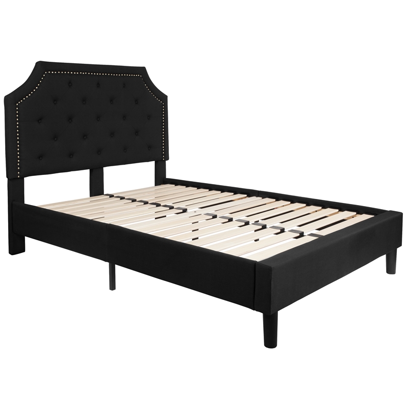 Full Tufted Platform Bed in Black Fabric with 10 Inch Pocket Spring Mattress