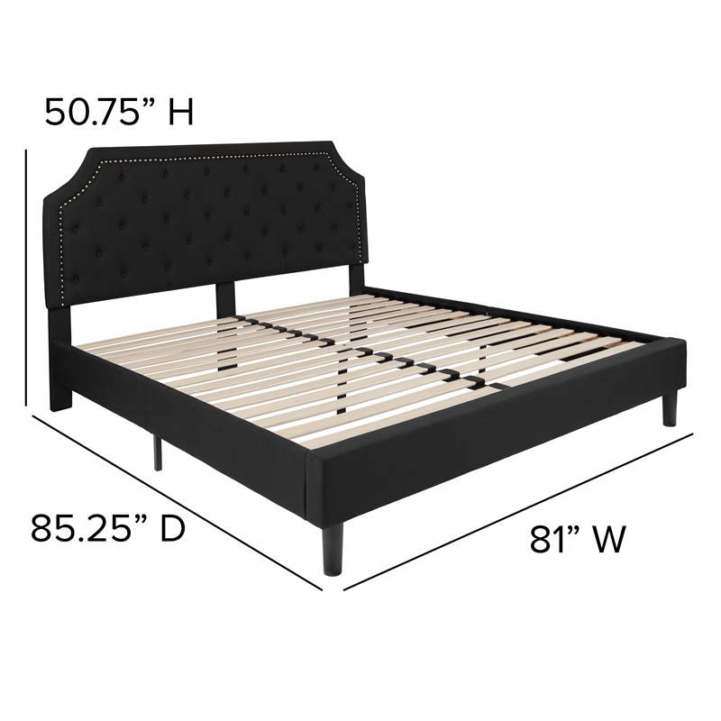 King Tufted Platform Bed in Black Fabric with 10 Inch Pocket Spring Mattress
