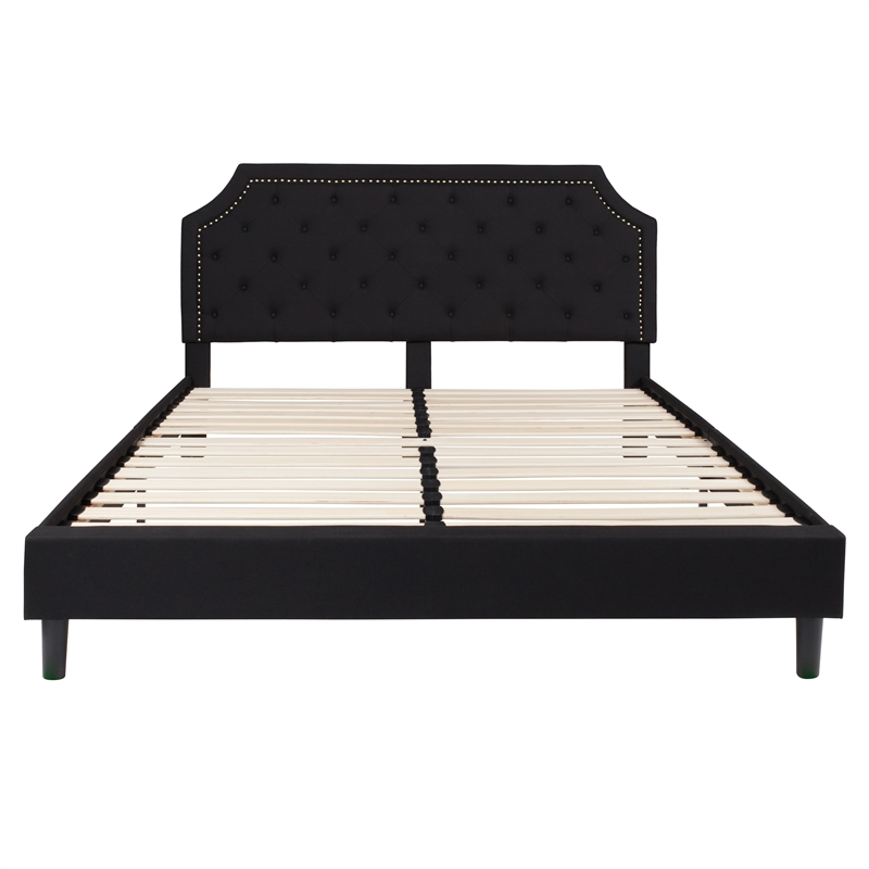 King Tufted Platform Bed in Black Fabric with 10 Inch Pocket Spring Mattress