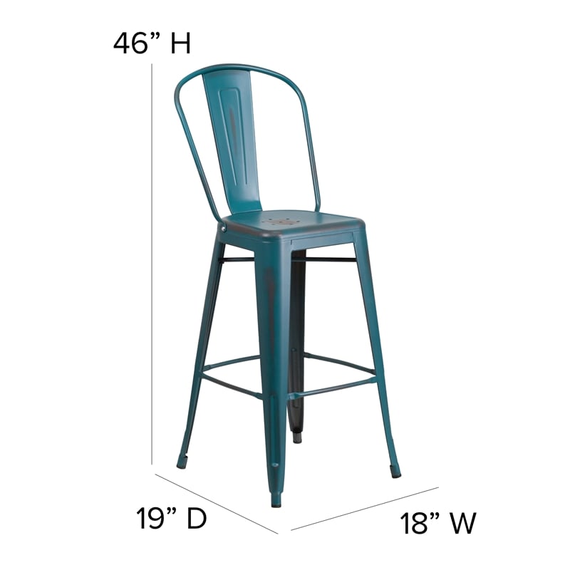 All-Weather Bar Height Stool with Poly Resin Seat - Kelly-Blue Teal/Black