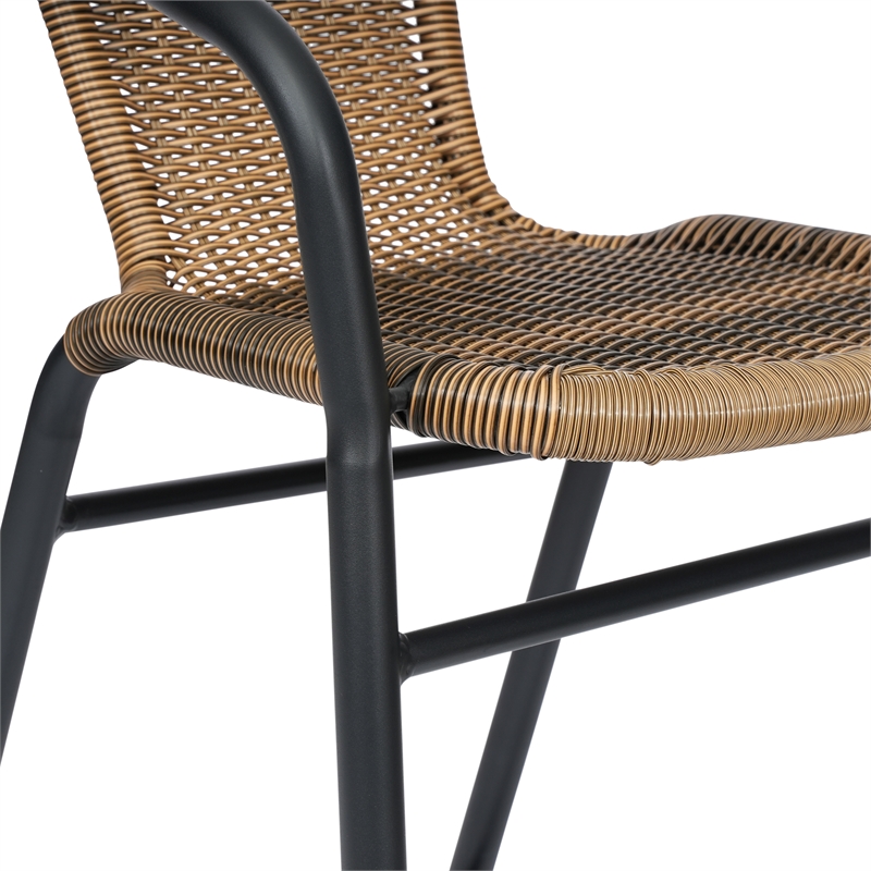 Commercial Indoor-Outdoor Rattan Restaurant Barstool Black Frame-Medium Brown