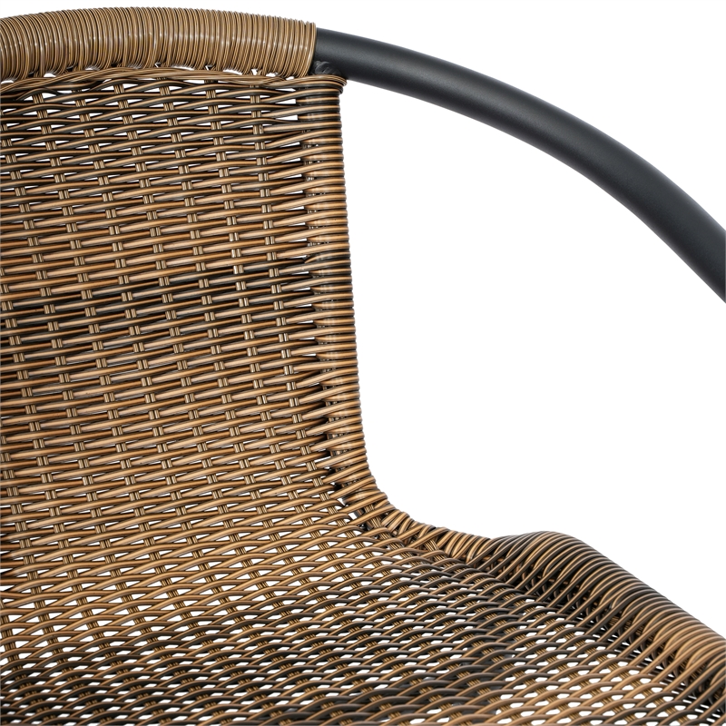 Commercial Indoor-Outdoor Rattan Restaurant Barstool Black Frame-Medium Brown