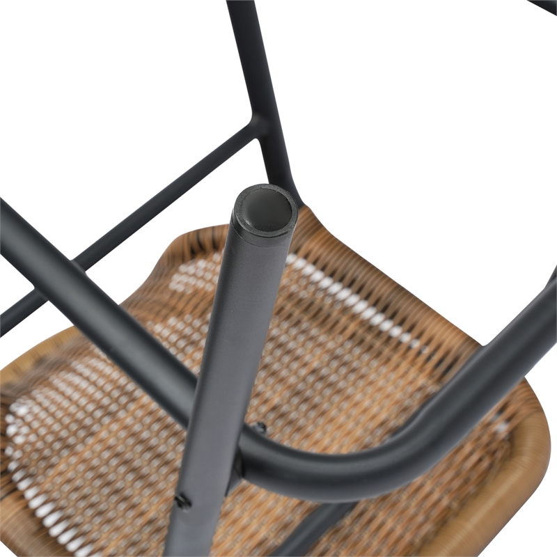 Commercial Indoor-Outdoor Rattan Restaurant Barstool Black Frame-Medium Brown