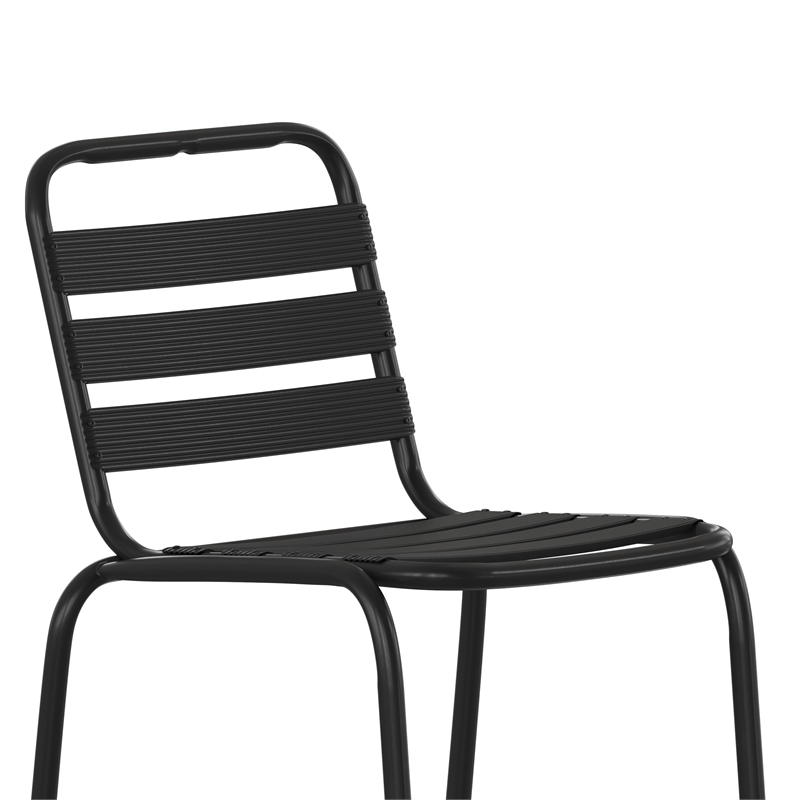 Commercial Black Indoor-Outdoor Restaurant Stacking Stool with Triple Slat Back