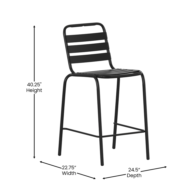 Commercial Black Indoor-Outdoor Restaurant Stacking Stool with Triple Slat Back