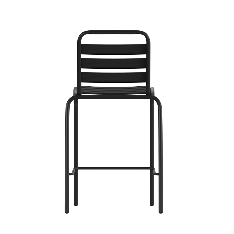 Commercial Black Indoor-Outdoor Restaurant Stacking Stool with Triple Slat Back