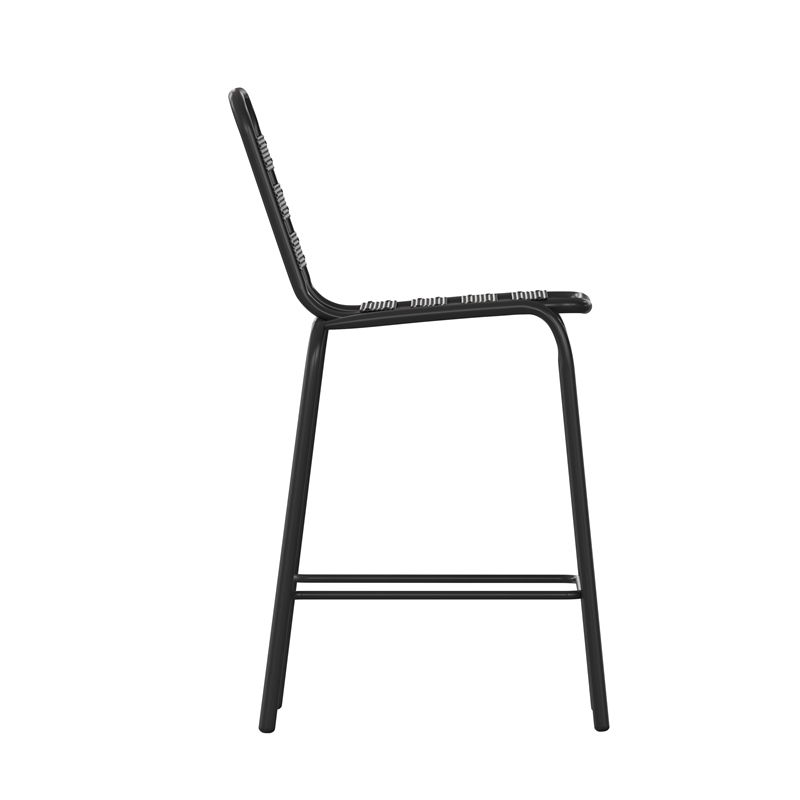 Commercial Black Indoor-Outdoor Restaurant Stacking Stool with Triple Slat Back