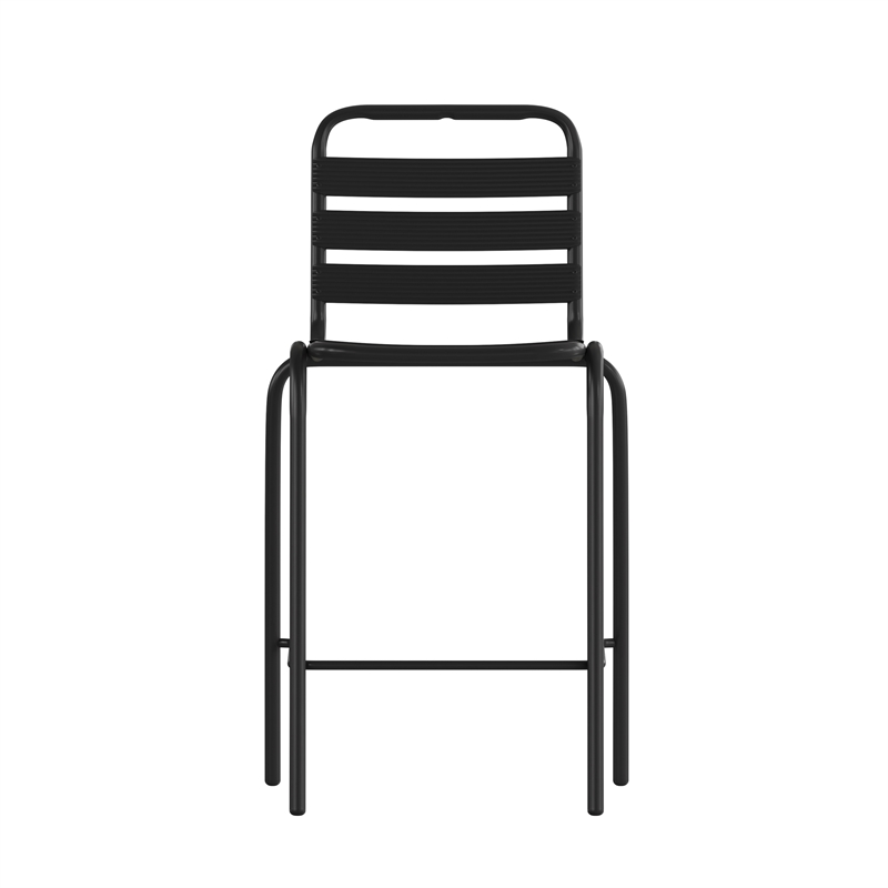 Commercial Black Indoor-Outdoor Restaurant Stacking Stool with Triple Slat Back