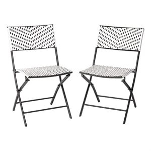 2PC Black and White Indoor/Outdoor PE Rattan Folding Bistro Chairs