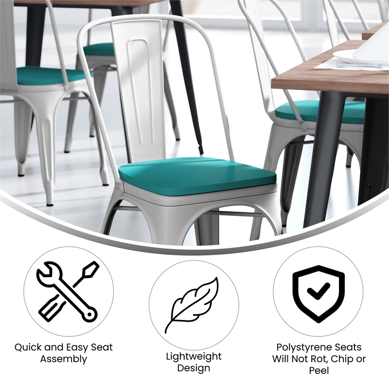 All-Weather Commercial Stack Chair & Poly Resin Seat - White/Mint