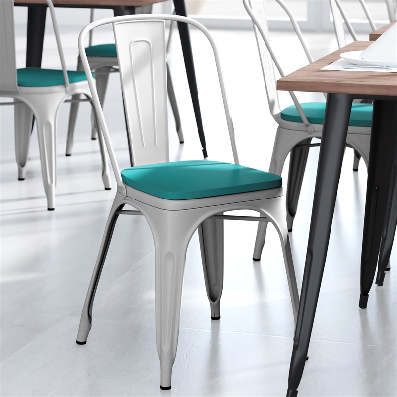 All-Weather Commercial Stack Chair & Poly Resin Seat - White/Mint
