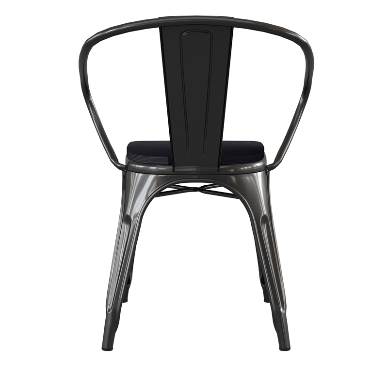 All-Weather Metal Stack Chair with Arms and Poly Resin Seat - Black/Black