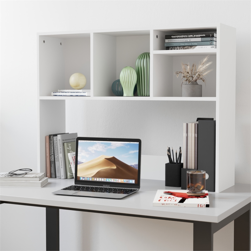 Space-Saving Desktop Bookshelf Storage Organizer with Assorted Cubbies in White