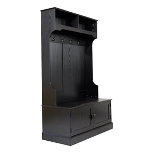 40&quot Wide 4 Hook Hallway Tree with Storage Bench and Upper Cubbies in Black